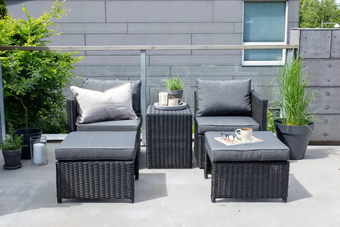 Garten Loungeset Dakar - aus schwarzem Kunstfaser-Rattan