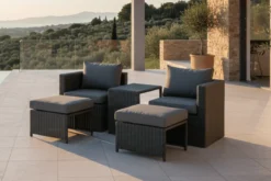 Garten Loungeset Dakar - aus schwarzem Kunstfaser-Rattan