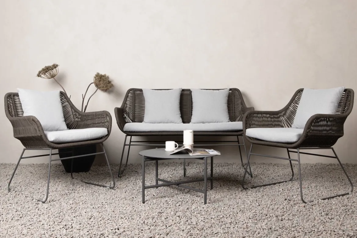 Garten Loungeset David – wetterbeständig mit Sesseln & rundem Glastisch