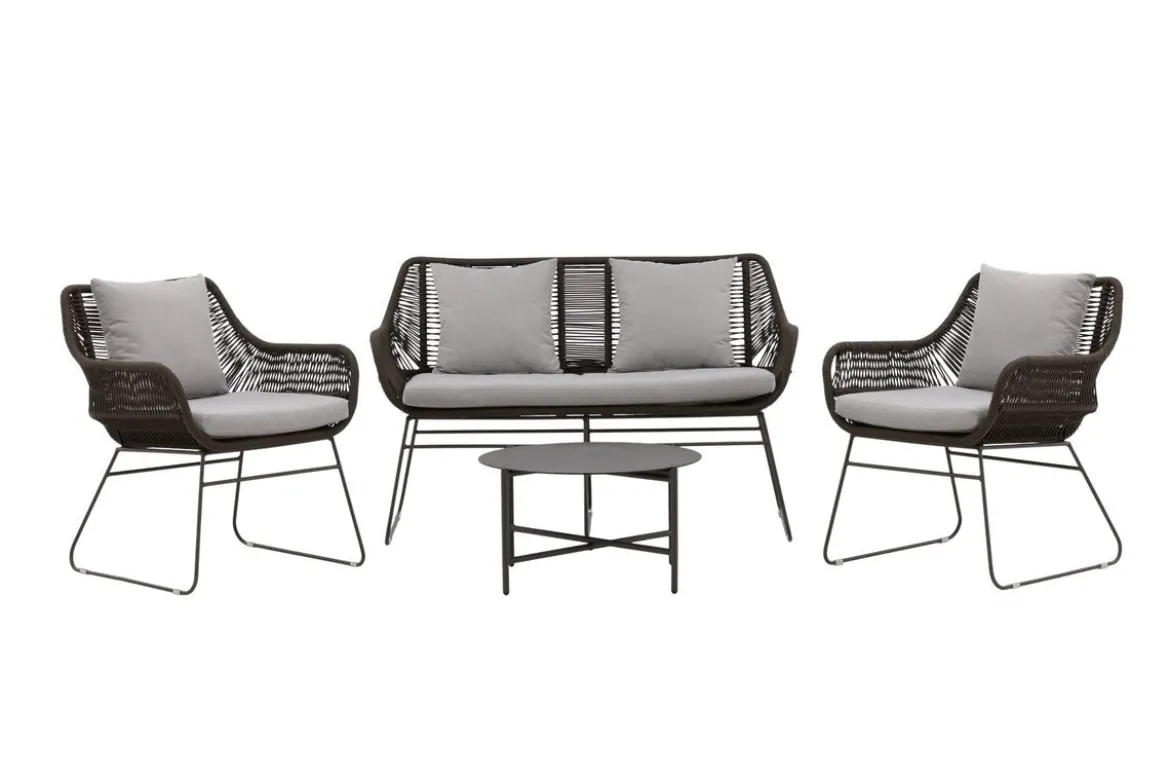 Garten Loungeset David – wetterbeständig mit Sesseln & rundem Glastisch