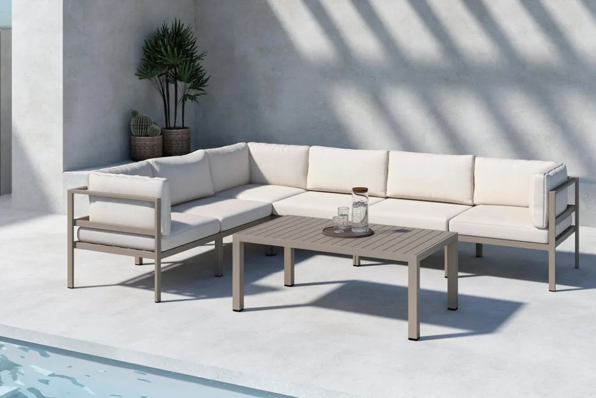 Garten Loungeset Galeno – Großes Ecksofa mit Couchtisch