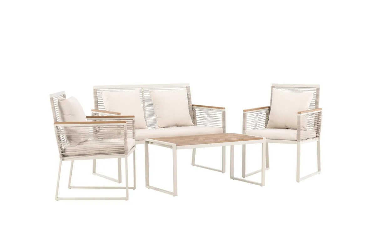 Garten Loungeset Janel – 4-teilig mit Holztisch in Beige