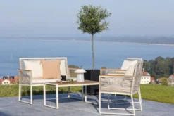 Garten Loungeset Janel – 4-teilig mit Holztisch in Beige