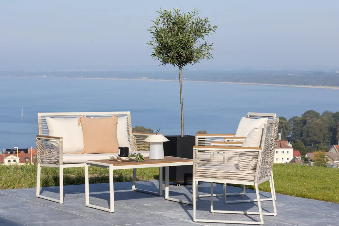 Garten Loungeset Janel – 4-teilig mit Holztisch in Beige