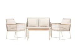 Garten Loungeset Janel – 4-teilig mit Holztisch in Beige