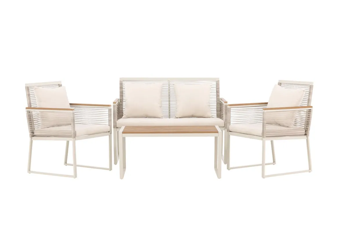 Garten Loungeset Janel – 4-teilig mit Holztisch in Beige