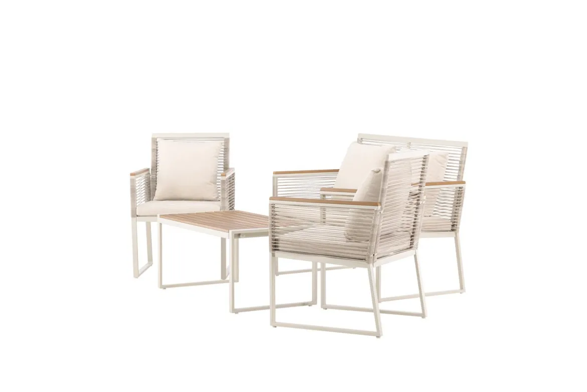 Garten Loungeset Janel – 4-teilig mit Holztisch in Beige