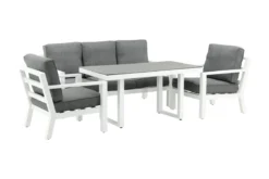 Garten Loungeset Jenni – in Weiß & Grau mit Glasplatte