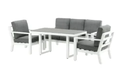 Garten Loungeset Jenni – in Weiß & Grau mit Glasplatte