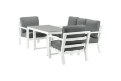 Garten Loungeset Jenni – in Weiß & Grau mit Glasplatte