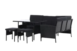 Garten Loungeset Jess – 5-teilig aus schwarzem Kunstrattan mit Glastisch