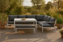 Garten Loungeset Jule – 4-teiliges Set mit grauen Kissen