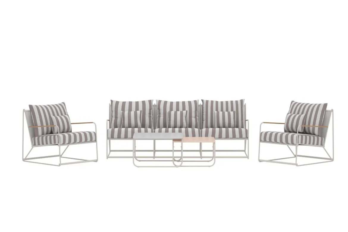 Garten Loungeset Karo – 5-teiliges Set mit beige-gestreiften Kissen