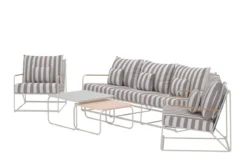 Garten Loungeset Karo – 5-teiliges Set mit beige-gestreiften Kissen