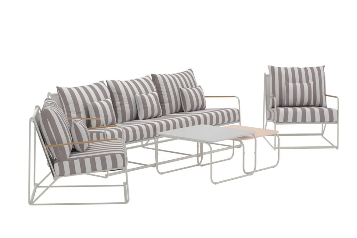 Garten Loungeset Karo – 5-teiliges Set mit beige-gestreiften Kissen