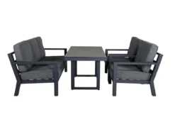 Garten Loungeset Kreta – 4-teiliges Set mit Tisch & dunkelgrauen Kissen