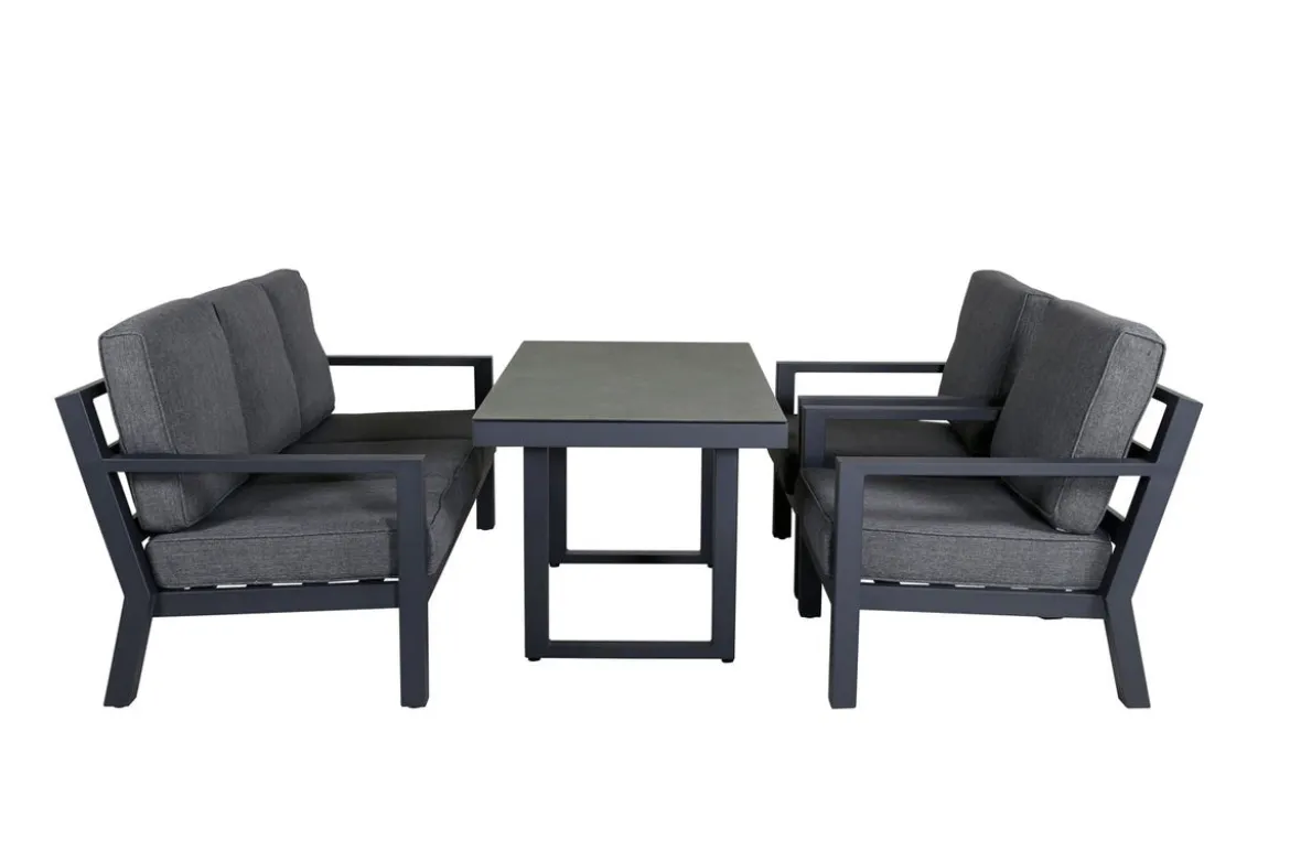 Garten Loungeset Kreta – 4-teiliges Set mit Tisch & dunkelgrauen Kissen