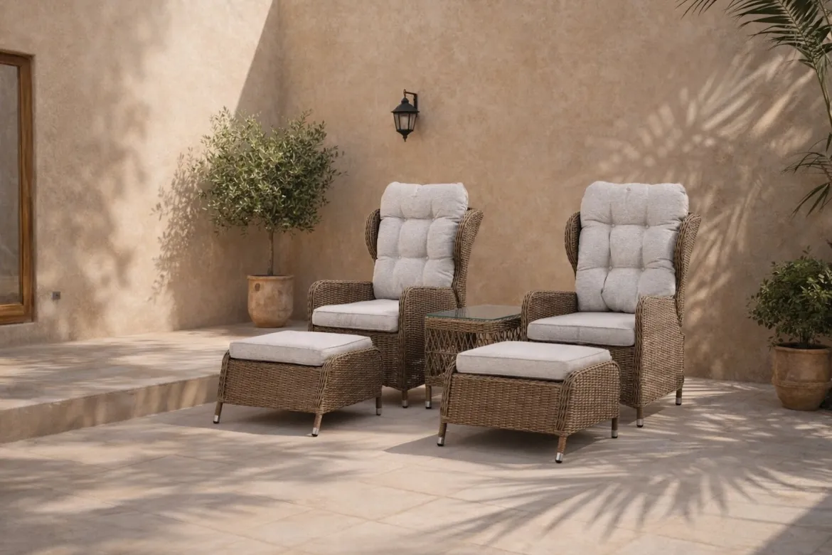 Garten Loungeset Lenox - in Natur mit verstellbarer Rückenlehne