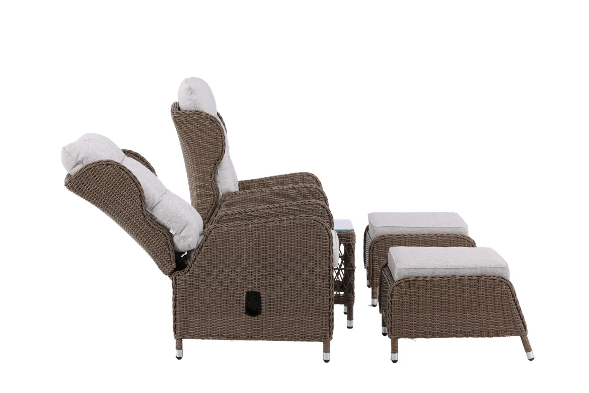 Garten Loungeset Lenox - in Natur mit verstellbarer Rückenlehne