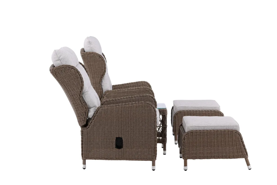 Garten Loungeset Lenox - in Natur mit verstellbarer Rückenlehne