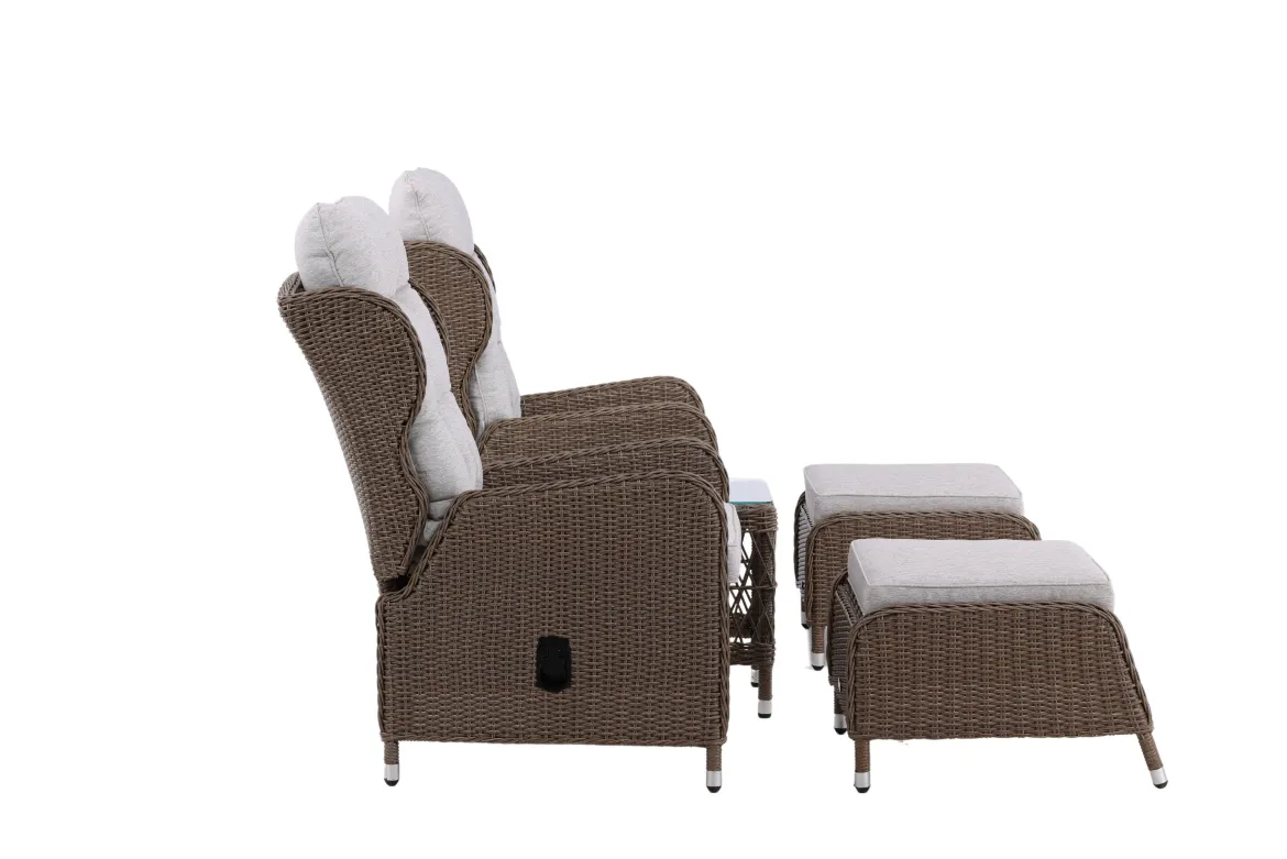 Garten Loungeset Lenox - in Natur mit verstellbarer Rückenlehne