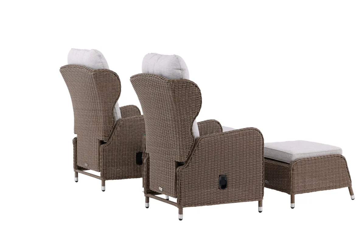 Garten Loungeset Lenox - in Natur mit verstellbarer Rückenlehne