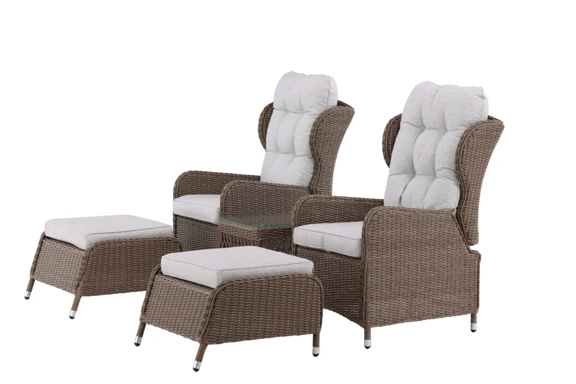 Garten Loungeset Lenox - in Natur mit verstellbarer Rückenlehne