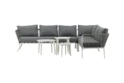 Garten Loungeset Lexy - aus weißem Stahl mit grauen Kissen