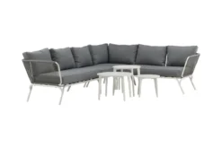 Garten Loungeset Lexy - aus weißem Stahl mit grauen Kissen