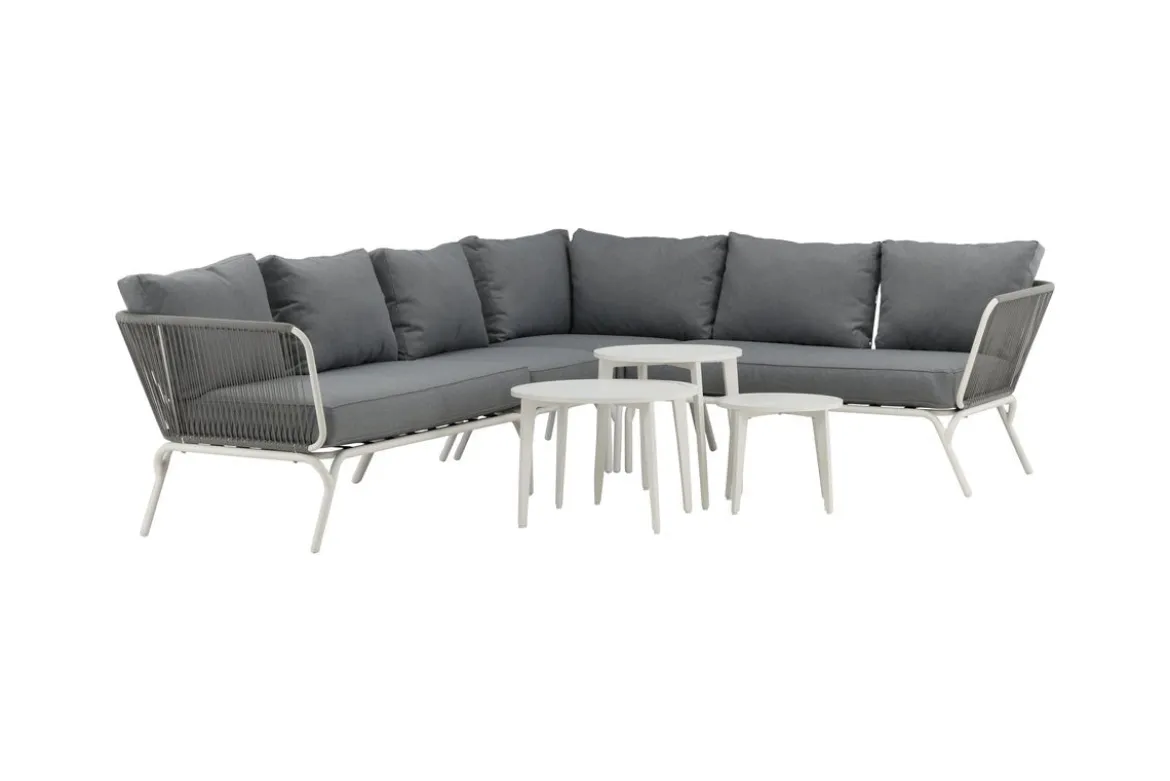Garten Loungeset Lexy - aus weißem Stahl mit grauen Kissen