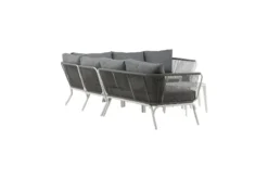 Garten Loungeset Lexy - aus weißem Stahl mit grauen Kissen