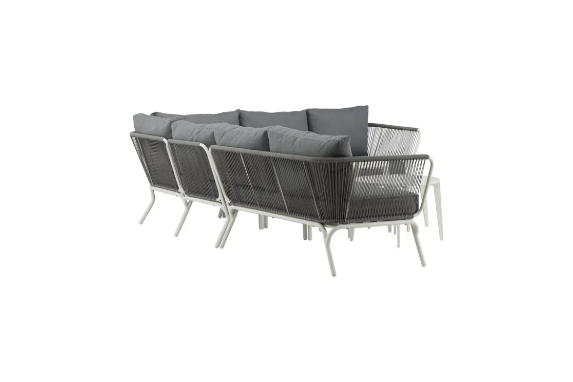 Garten Loungeset Lexy - aus weißem Stahl mit grauen Kissen