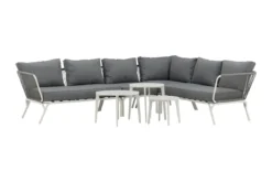 Garten Loungeset Lexy - aus weißem Stahl mit grauen Kissen