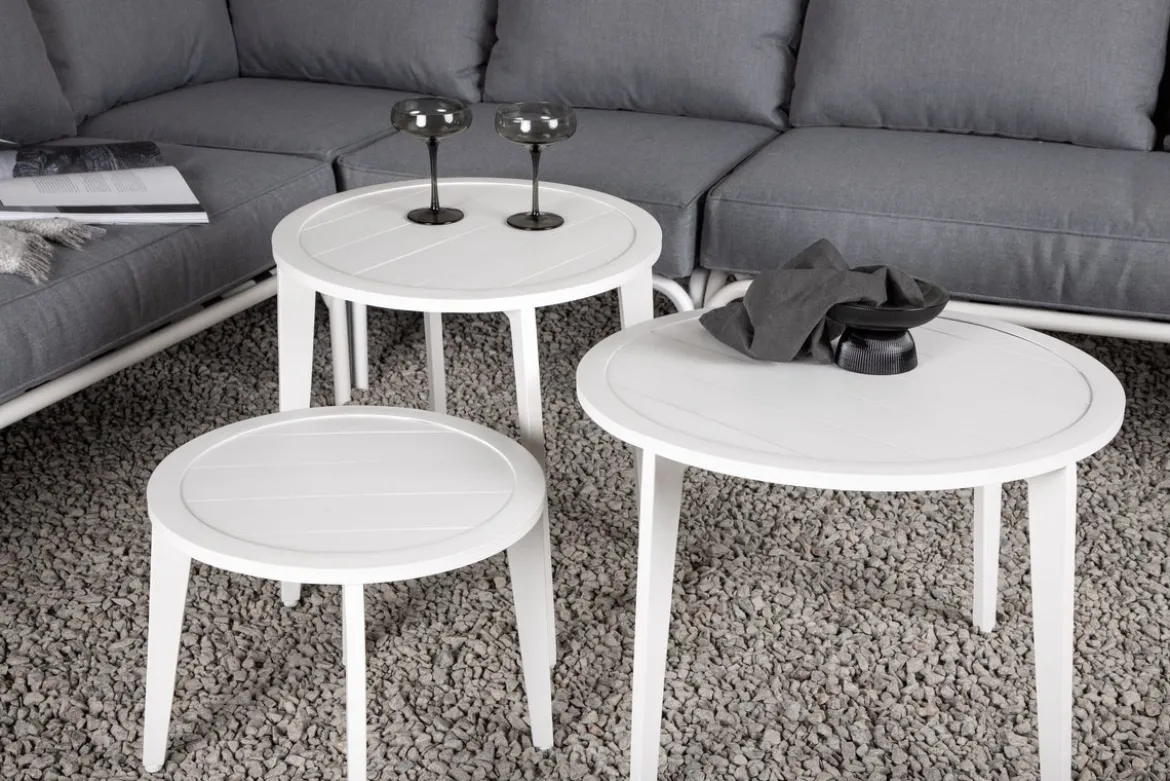 Garten Loungeset Lexy - aus weißem Stahl mit grauen Kissen
