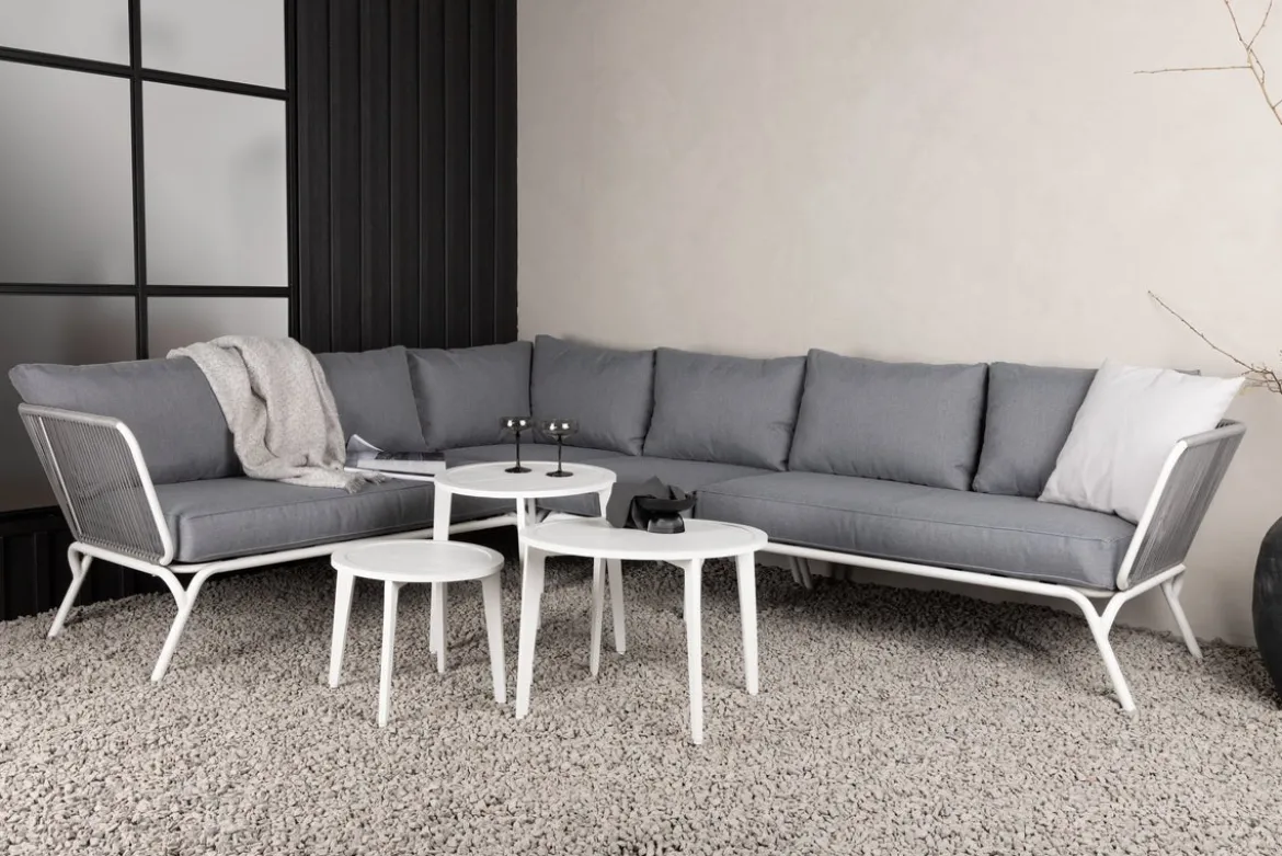 Garten Loungeset Lexy - aus weißem Stahl mit grauen Kissen