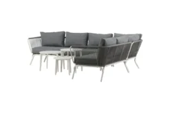 Garten Loungeset Lexy - aus weißem Stahl mit grauen Kissen