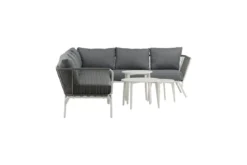 Garten Loungeset Lexy - aus weißem Stahl mit grauen Kissen