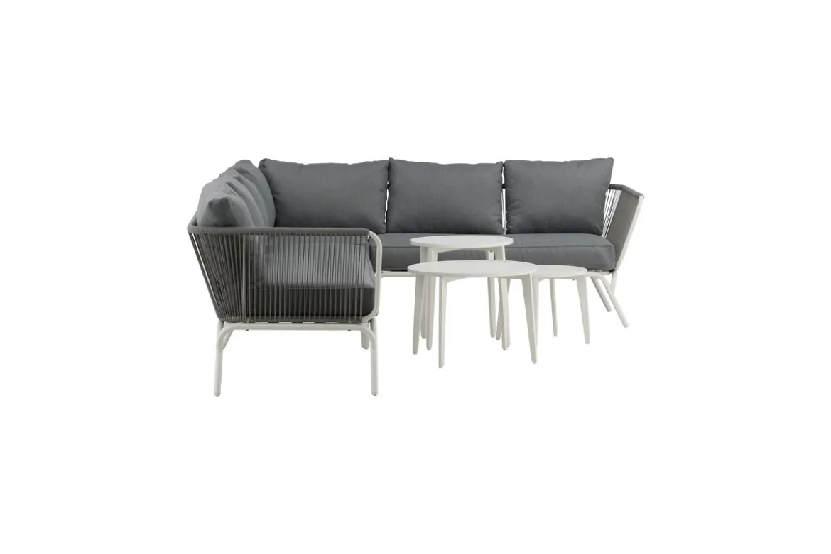 Garten Loungeset Lexy - aus weißem Stahl mit grauen Kissen