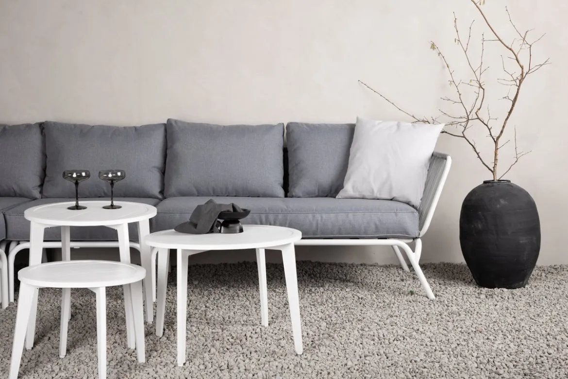Garten Loungeset Lexy - aus weißem Stahl mit grauen Kissen