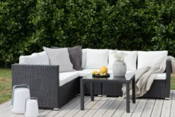 Garten Loungeset Liana – mit schwarzem Geflecht & weißen Kissen