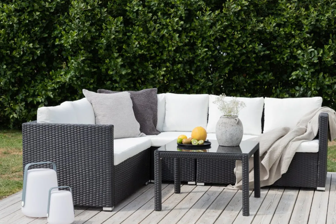 Garten Loungeset Liana – mit schwarzem Geflecht & weißen Kissen