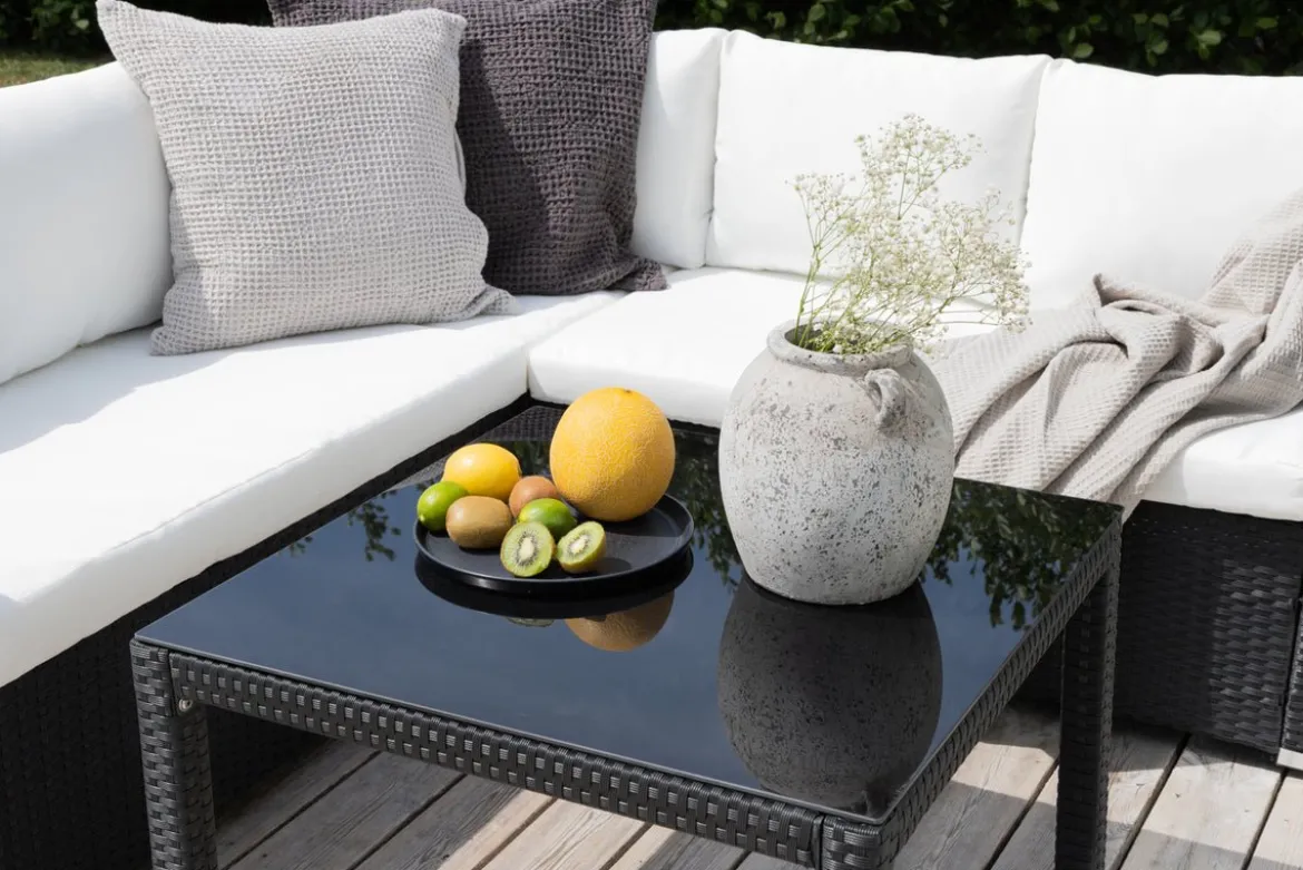 Garten Loungeset Liana – mit schwarzem Geflecht & weißen Kissen