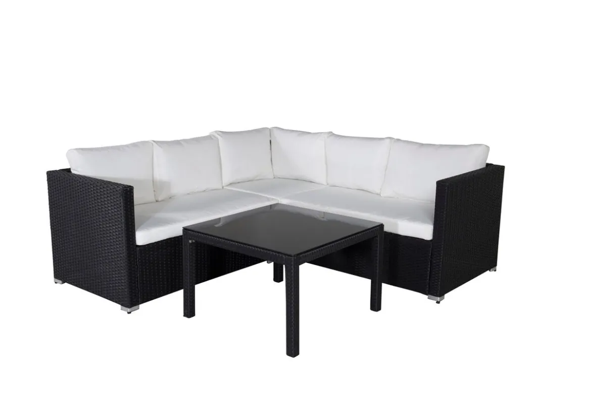 Garten Loungeset Liana – mit schwarzem Geflecht & weißen Kissen