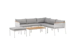 Garten Loungeset Luana – in Weiß & Schwarz mit Teak-Tisch & Polstern