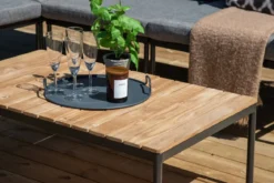 Garten Loungeset Luana – in Weiß & Schwarz mit Teak-Tisch & Polstern