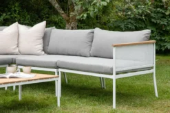 Garten Loungeset Luana – in Weiß & Schwarz mit Teak-Tisch & Polstern