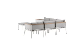 Garten Loungeset Luana – in Weiß & Schwarz mit Teak-Tisch & Polstern