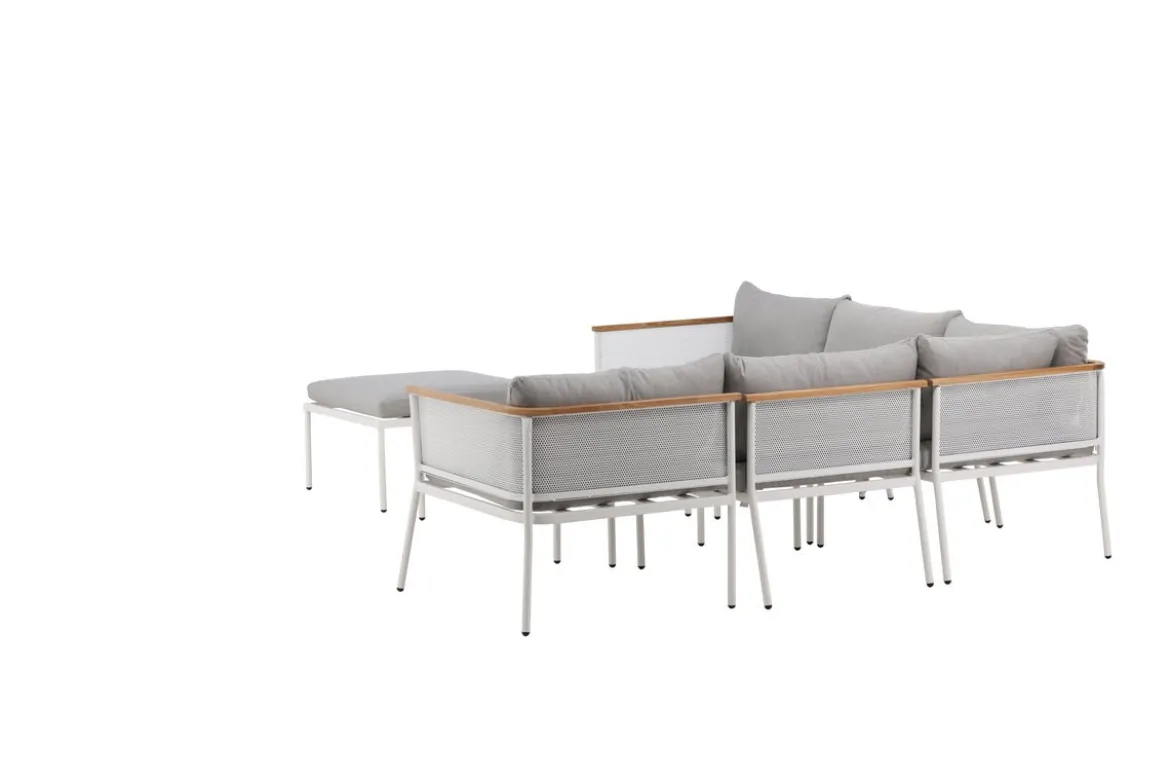 Garten Loungeset Luana – in Weiß & Schwarz mit Teak-Tisch & Polstern