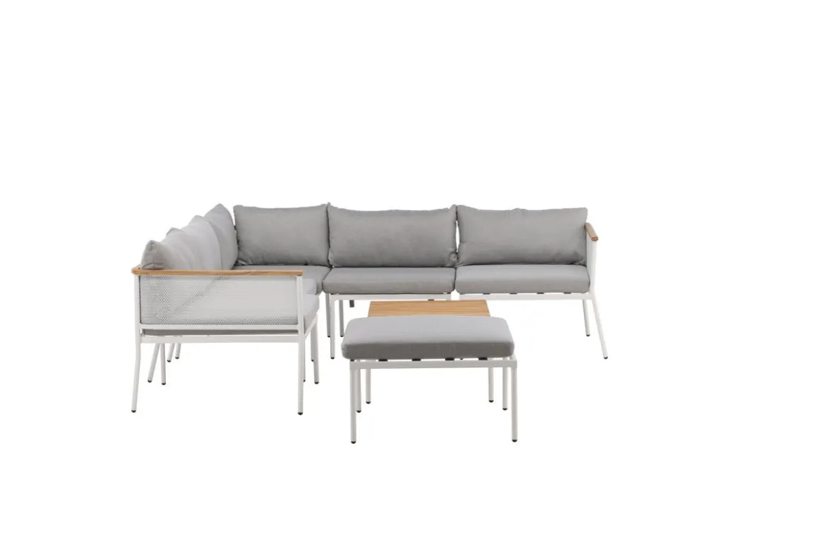 Garten Loungeset Luana – in Weiß & Schwarz mit Teak-Tisch & Polstern