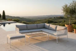 Garten Loungeset Luana – in Weiß & Schwarz mit Teak-Tisch & Polstern